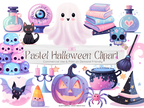 27 Cute Pastel Halloween PNG Sublimation Graphics & Illustrations