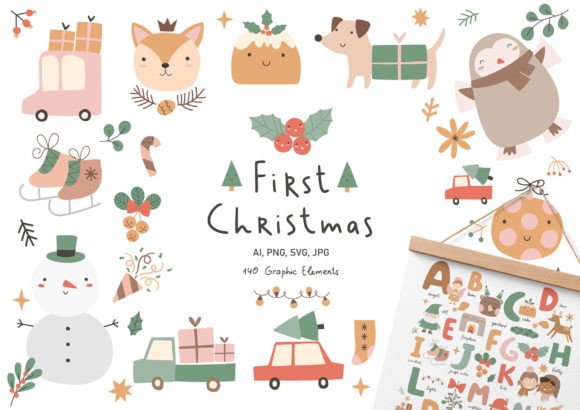 Boho Baby Christmas Illustration: Graphics for Festive Branding