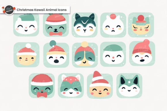 Christmas Kawaii Animal Vector Icons for Graphics and Crafts