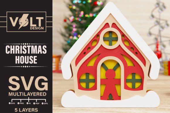 Cute Christmas House 3D SVG for Festive Crafts
