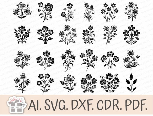 Flower Bouquet SVG. Engraving Flowers: Graphics & Illustrations Review