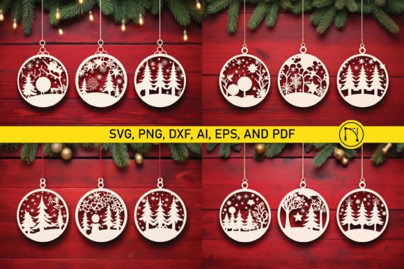 Laser Cut Christmas Baubles SVG Bundle for Winter Brands