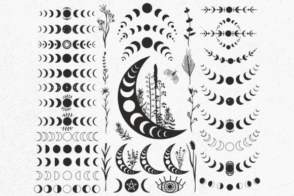 Moon Phase Svg Bundle, Mystic Celestial Graphics and Illustrations