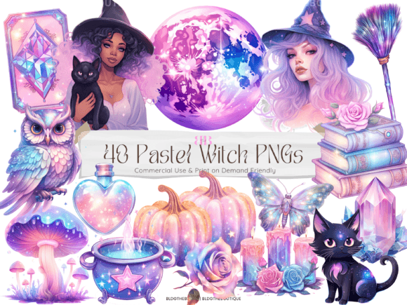 Pastel Witch Halloween PNG Clipart Files for Graphics & Illustrations