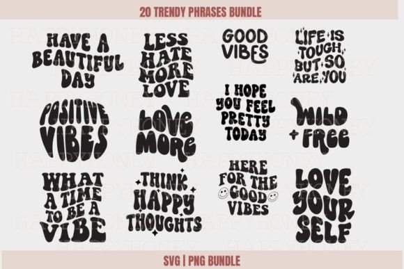 Positive Vibes Svg Bundle Trendy Phrase Graphics