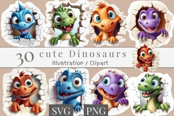 Review: 30 Cute Dinosaur Sticker, SVG, PNG 886 for Real Embroidery