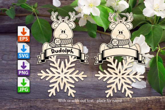 Rudolph Flake Ornament for Laser Cutting and Winter Branding