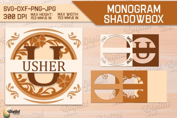 Shadow Box Alphabet Paper Cut. Letter U for 3D SVG and Shadow Boxes