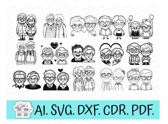 Sweet Cartoon Grandma and Grandpa Svg: Graphics for Crafts