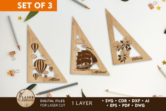 Triangle Rulers Bundle, Education Tools for Laser Cutting