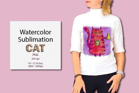 Watercolor Cat Sublimation, PNG for Graphics and Crafts