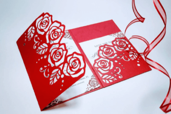 Wedding Roses Tri Fold Pocket Card: 3D SVG for Cards And Invites