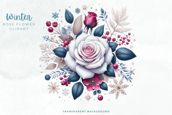 Winter Rose Flower Clipart Graphics for Branding