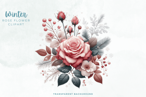 Winter Rose Flower Clipart PNG: Premium Graphics for Seasonal Illustrations